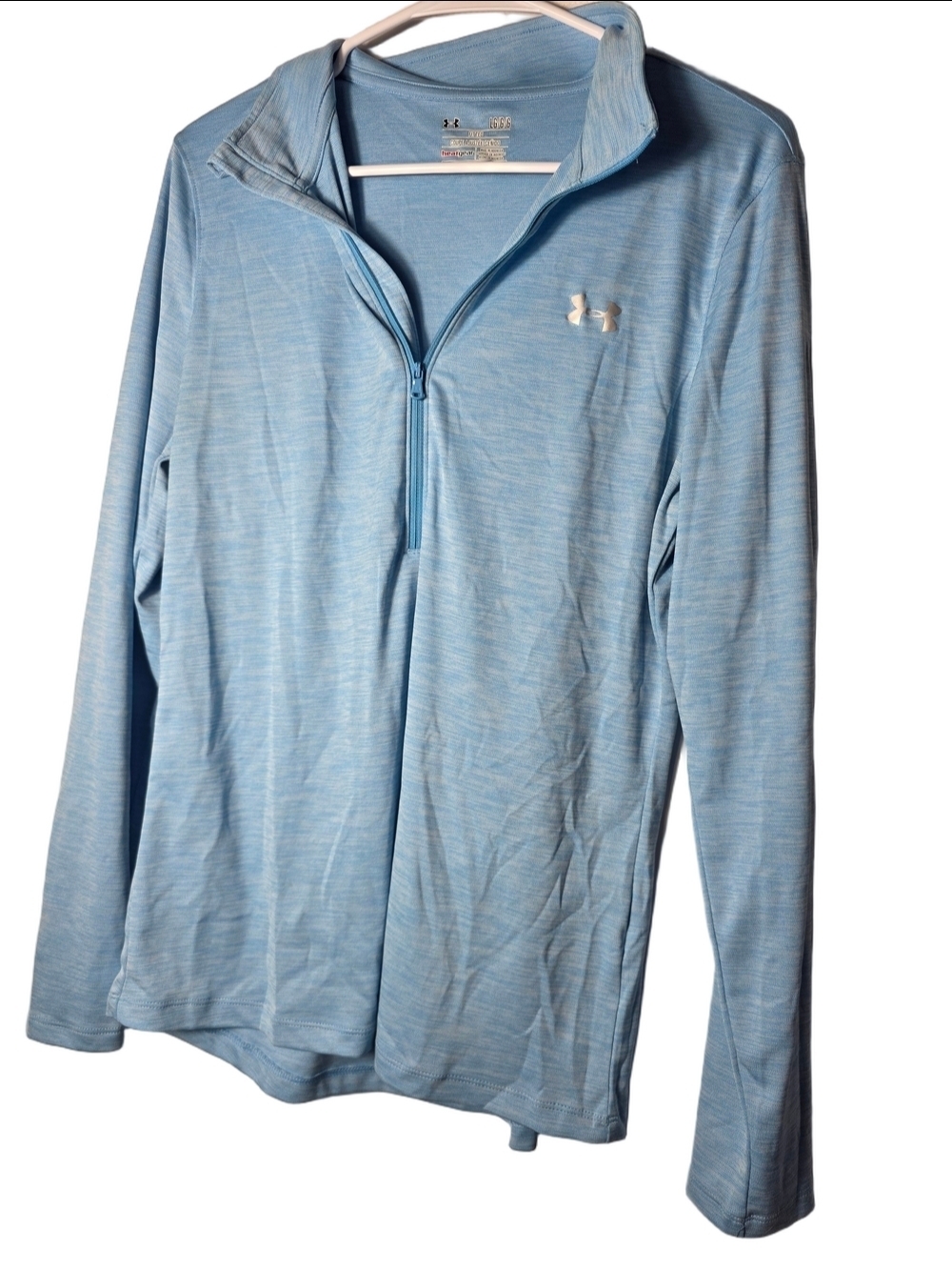 Under Armour Women's Light Blue Quarter-Zip Long Sleeve Top Large Y2K Sporty 90s
